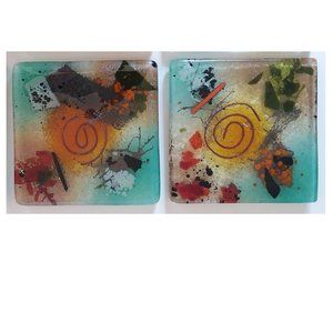 Fused Glass Coasters, Angel Glass Collection, Hand Made Greece Greek, 3.5"x3.5"